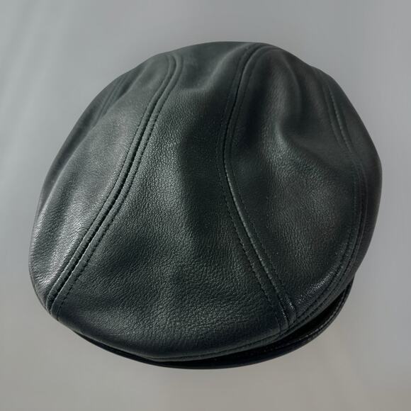 Dobbs Other - Dobbs Genuine Leather Newsboy Hat Black Cabbie Cap USA Made S/M Small Medium